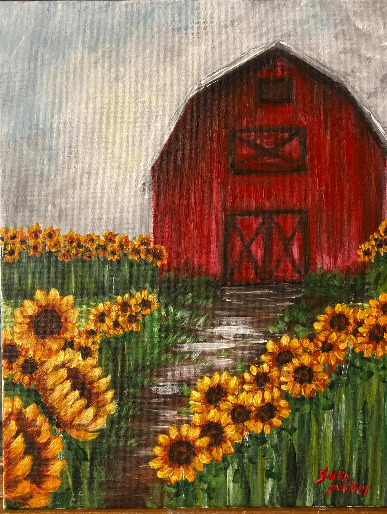 sunflower barn painting