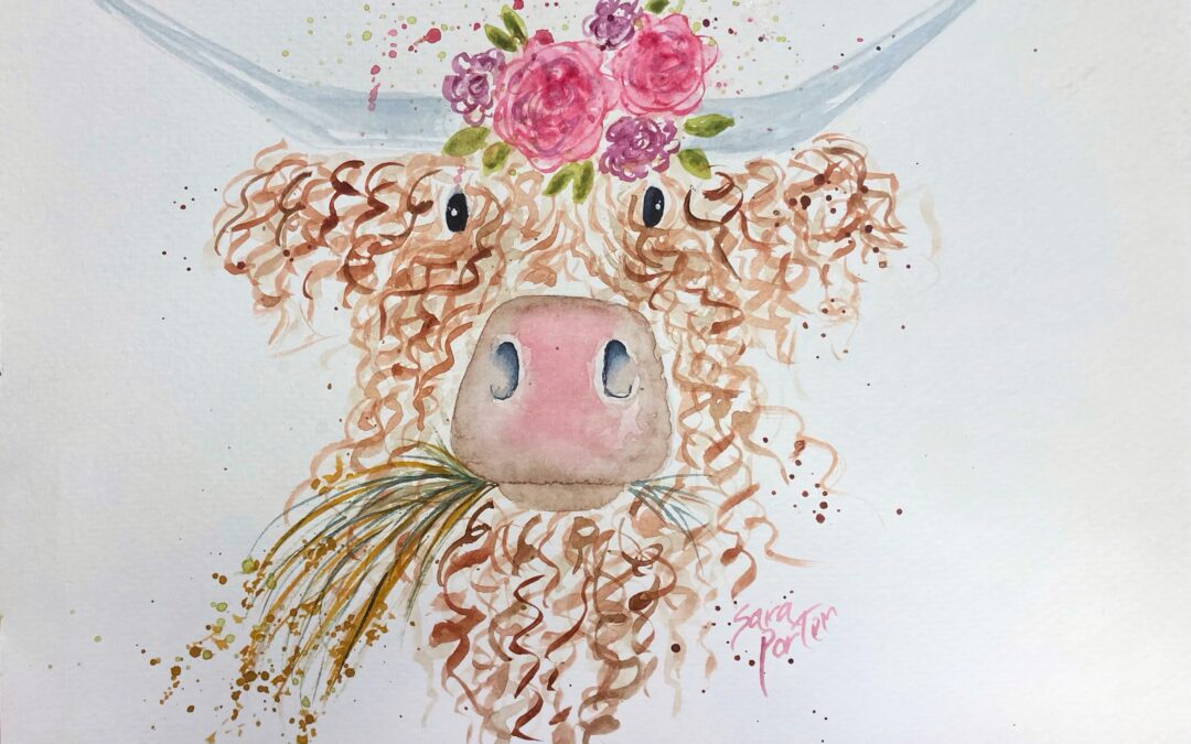 Watercolor Highlander Cow